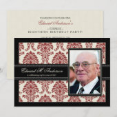 {TBA} Gouden Jaren Damask Birthday Invite (rood) Kaart (Voorkant / Achterkant)