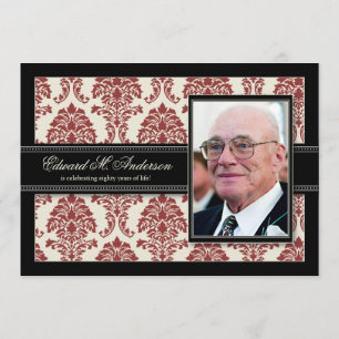 {TBA} Gouden Jaren Damask Birthday Invite (rood) Kaart