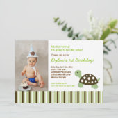{TBA} Green Mod Dot Turtle Birthday Invitation 5x7 Kaart (Staand voorkant)