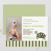 {TBA} Green Mod Dot Turtle Birthday Invitation 5x7 Kaart (Voorkant / Achterkant)