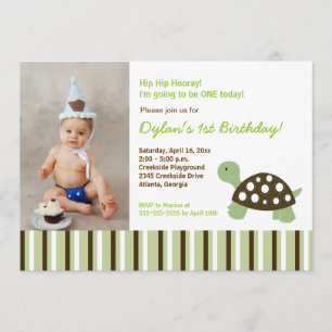 {TBA} Green Mod Dot Turtle Birthday Invitation 5x7 Kaart