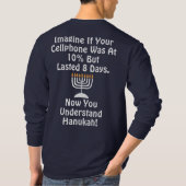 TBA Hanukah mobiele telefoon met witte tekst T-shirt (Achterkant)