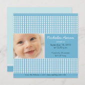 {TBA} Kostbaar Gingham (blauw) Geboorteaankondigin Aankondiging (Voorkant / Achterkant)
