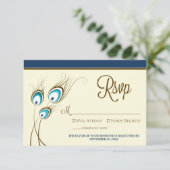 {TBA} Peacock Feathers RSVP Card (marine) (Staand voorkant)