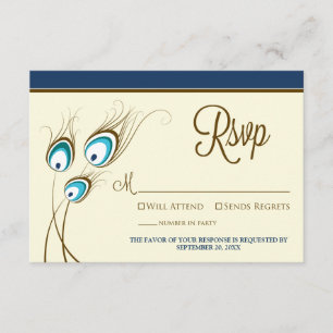 {TBA} Peacock Feathers RSVP Card (marine) Kaartje