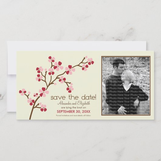 {TBA} Red/Ivory Cherry Blossom sparen de Datum Save The Date (Voorkant)
