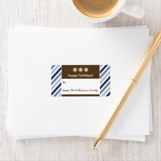 {TBA} Snowflake Ribbon Holiday Gift Label (marine) (Insitu)