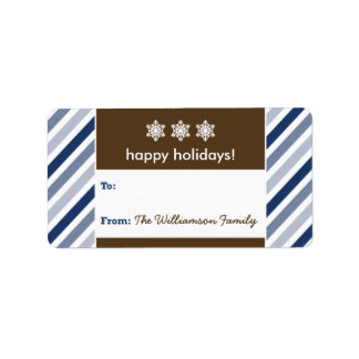 {TBA} Snowflake Ribbon Holiday Gift Label (marine)