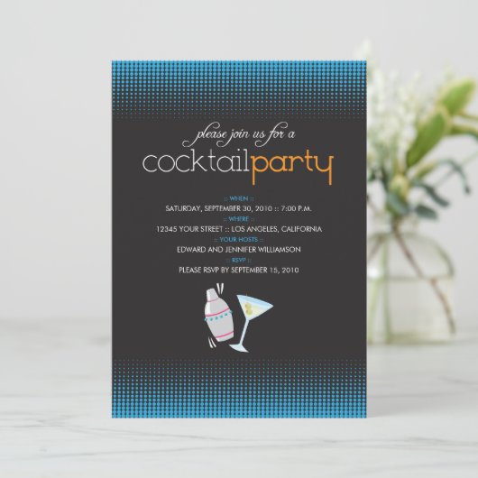 {TBA} Trendy Cocktail Party Uitnodiging (aqua blue (Staand voorkant)