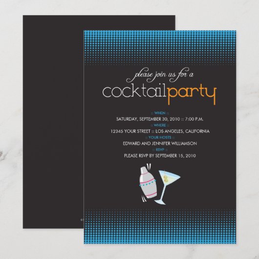 {TBA} Trendy Cocktail Party Uitnodiging (aqua blue (Voorkant / Achterkant)