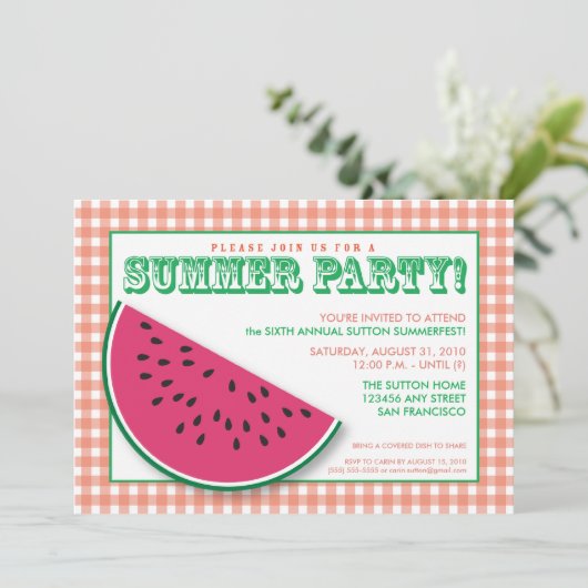 {TBA} Watermelon Summer Cookout/BBQ Uitnodiging (Staand voorkant)