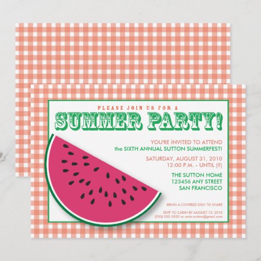 {TBA} Watermelon Summer Cookout/BBQ Uitnodiging (Voorkant / Achterkant)