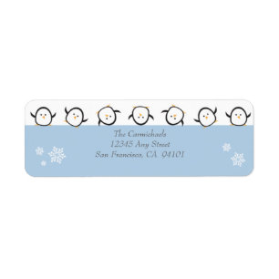 {TBA} Whimsical Penguins Adresetiketten (blauw) Etiket