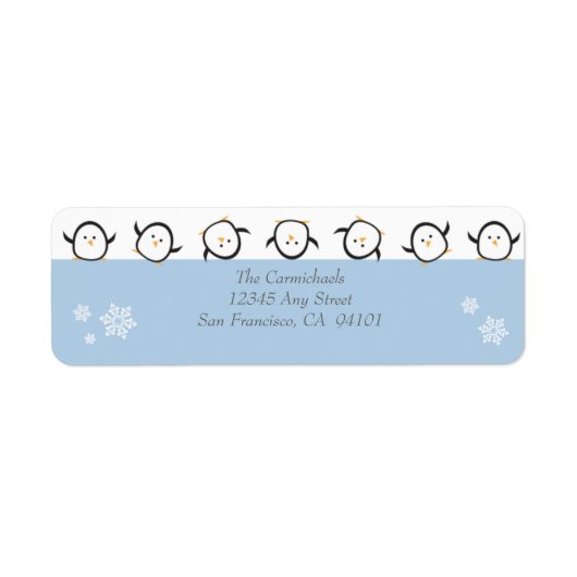 {TBA} Whimsical Pinguins Adresetiketten (blauw) Etiket (Voorkant)