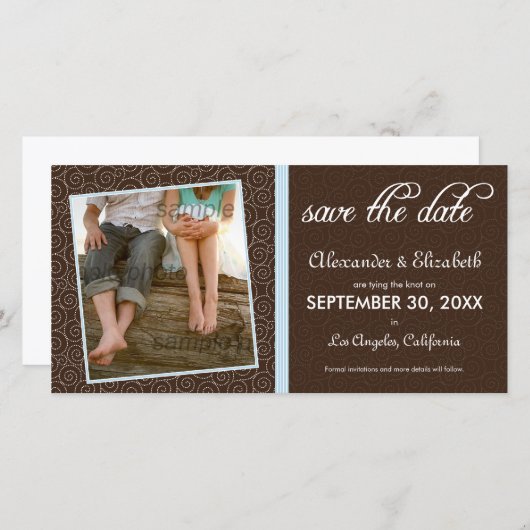 {TBA} Zwemel-Q Bruin/Baby Blauw sparen de Datum Save The Date (Voorkant / Achterkant)