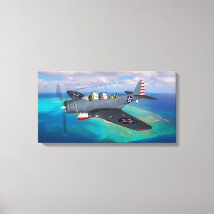 TBD-1 Devastator over Midway Island Canvas Afdruk
