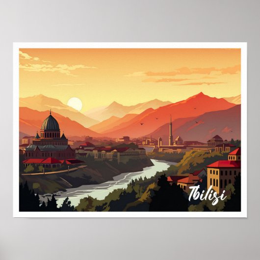 Tbilisi Georgia Art Vintage Travel Illustratie Poster (Voorkant)