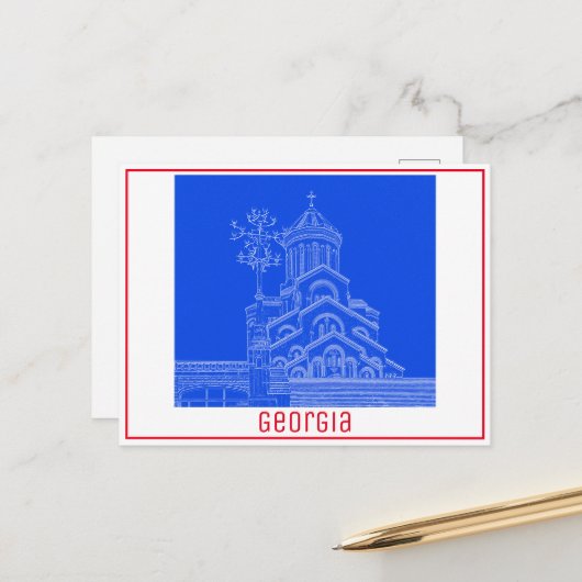 Tbilisi Georgia Cityscape Sameba Architecture Briefkaart (Voorkant / Achterkant in situ)