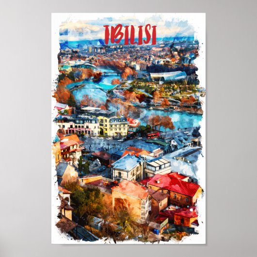 Tbilisi Georgia Cityscape Uitzicht Poster (Voorkant)