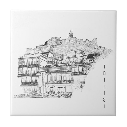 Tbilisi Georgia Street Architecture Sketch Tegeltje (Voorkant)