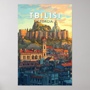 Tbilisi Georgië Illustratie Reis Kunst Vintage Poster