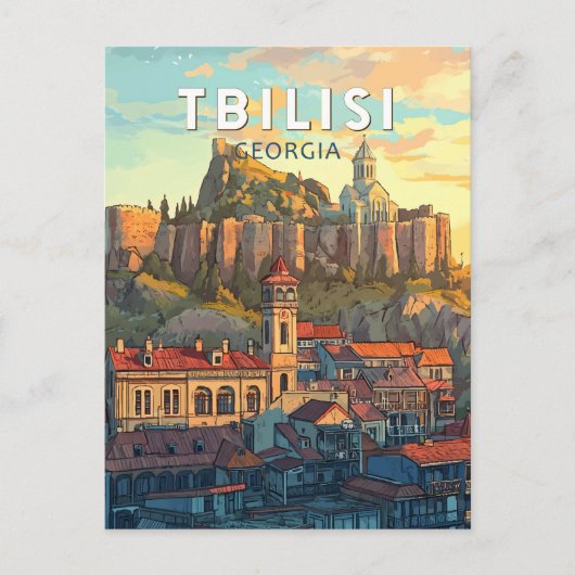 Tbilisi Georgië Illustratie Reizen Art Vintage Briefkaart (Voorkant)