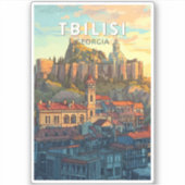 Tbilisi Georgië Illustratie Reizen Art Vintage Sticker (Voorkant)