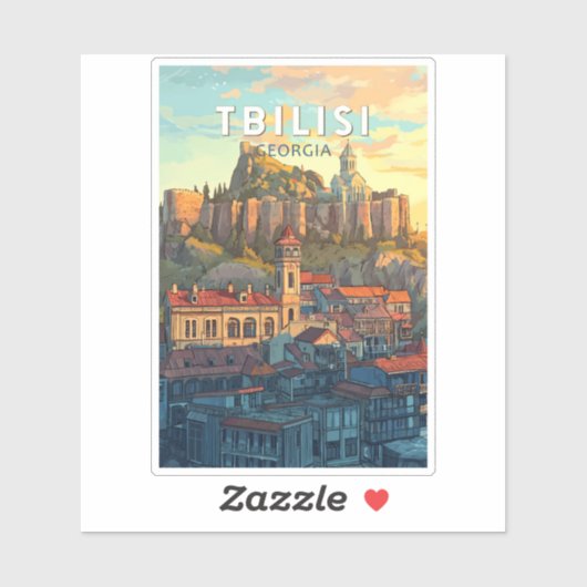 Tbilisi Georgië Illustratie Reizen Art Vintage Sticker (Vel)