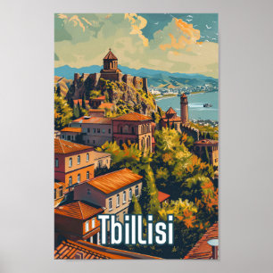 Tbilisi Georgië Retro Reis Illustratie Poster