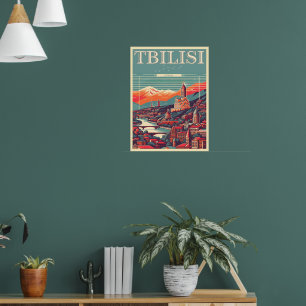Tbilisi hoofdstad van Georgië, Retro souvenir gesc Poster