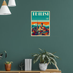 Tbilisi hoofdstad van Georgië, Retro souvenir gesc Poster