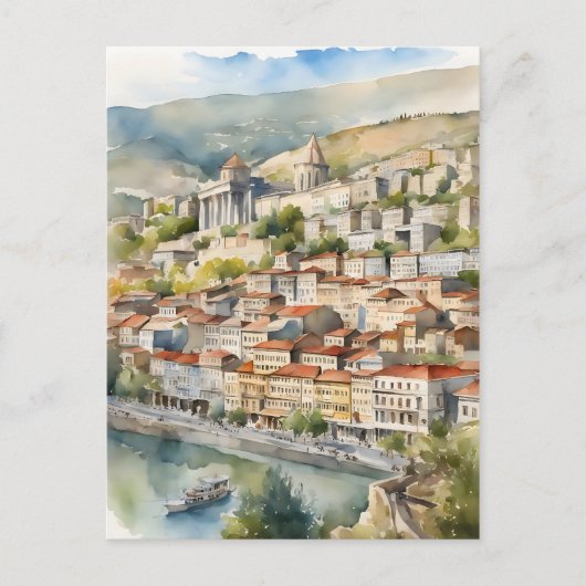 Tbilisi waterverf kunst briefkaart (Voorkant)