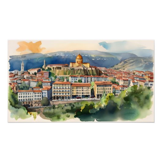 Tbilisi waterverf kunst foto afdruk (Voorkant)
