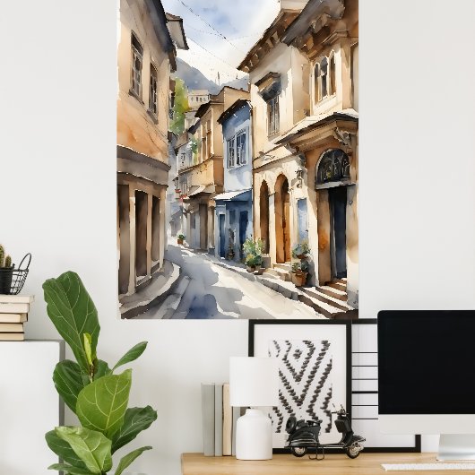 Tbilisi waterverf kunst poster (Thuiskantoor)