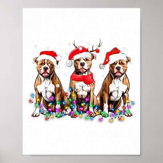 Tbull Dog Christmas Lights Cute Pet Matching Famil Poster (Voorkant)