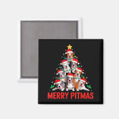 Tbull Dog Tree Xmas Light Santa Hat Christmas Merr Magneet (Voorkant / Achterkant)