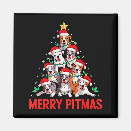 Tbull Dog Tree Xmas Light Santa Hat Christmas Merr Magneet (Voorkant)