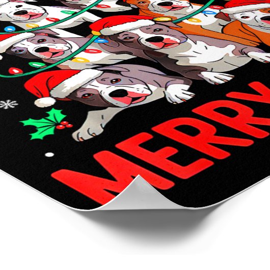 Tbull Dog Tree Xmas Light Santa Hat Christmas Merr Poster (Hoek)