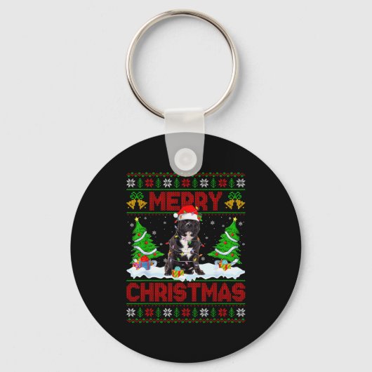 Tbull Dog Ugly Xmas Sweater Funny Pet Dog Lover Ch Sleutelhanger (Voorkant)