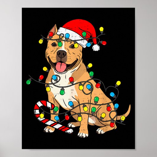 Tbull Hond Kerstlichten Sinterklaas Kerstmis Huisd Poster (Voorkant)