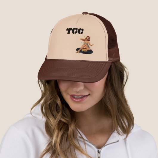 TCC pin-up on vinyl Trucker Hat Trucker Pet (In situ)