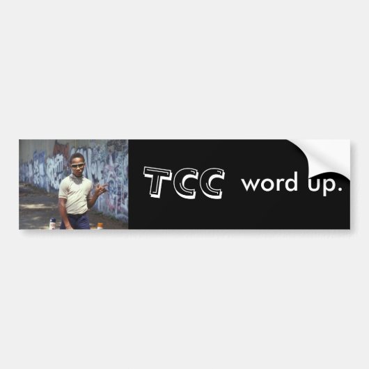 TCC woord omhoog. Bumpersticker (Voorkant)