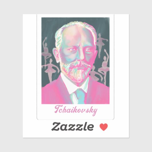 Tchaikovsky Colorful Portrait with Ballet Dancers Sticker (Vel)