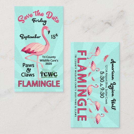 TCWC Flamingle sparen de Datum 2020 Visitekaartje (Voorkant / Achterkant)