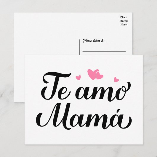 Te Amo Mamá Ik hou van je Mam Spaans Moederdag Briefkaart (Voorkant / Achterkant)