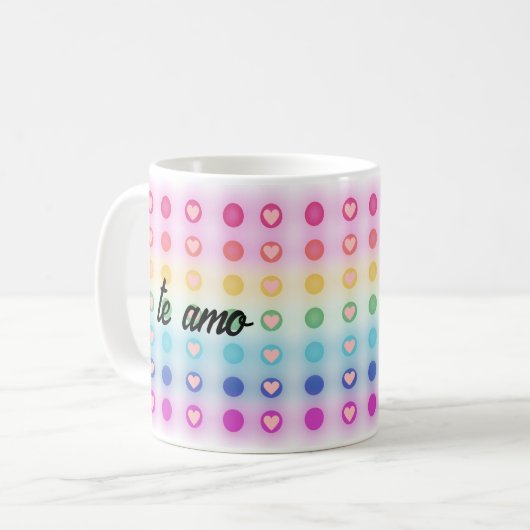 "te amo, mi amor" Regenboog en hart Romantisch Koffiemok (Voorkant links)