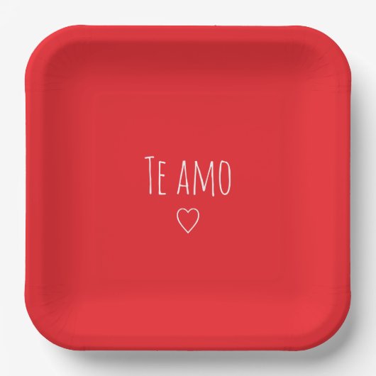 'Te Amo' Romantisch Rood Wit Valentijnsdag Papieren Bordje (Voorkant)