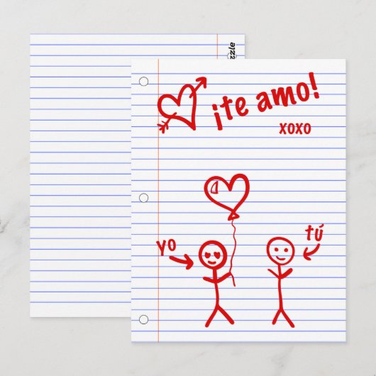 te amo schetsen van notitieboekpapier briefkaart (Voorkant / Achterkant)