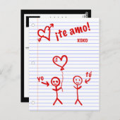 te amo schetsen van schrijfblok papier briefkaart (Voorkant / Achterkant)