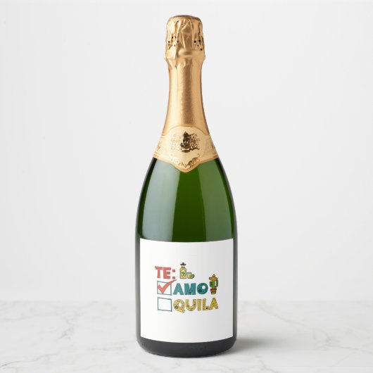 Te Amo Tequila Cinco de Mayo Grappig Sparkling Wijnetiket (Voorkant)